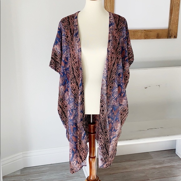 Angie Tops - Boho Snake print kimono coverup